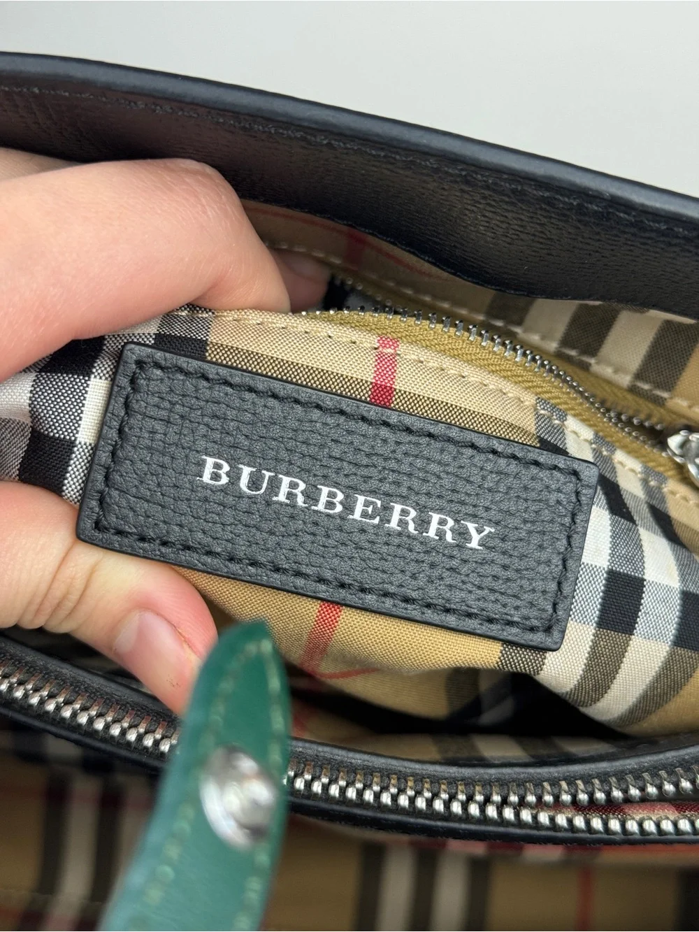 Burberry Banner Medium Black sea and Green Leather Tote Bag